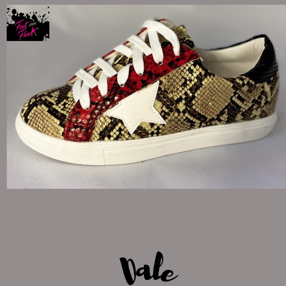 DALE - TEXTURED SNAKE PRINT SNEAKER W/ A POP OF RED - MINI STACKED/LACE UP